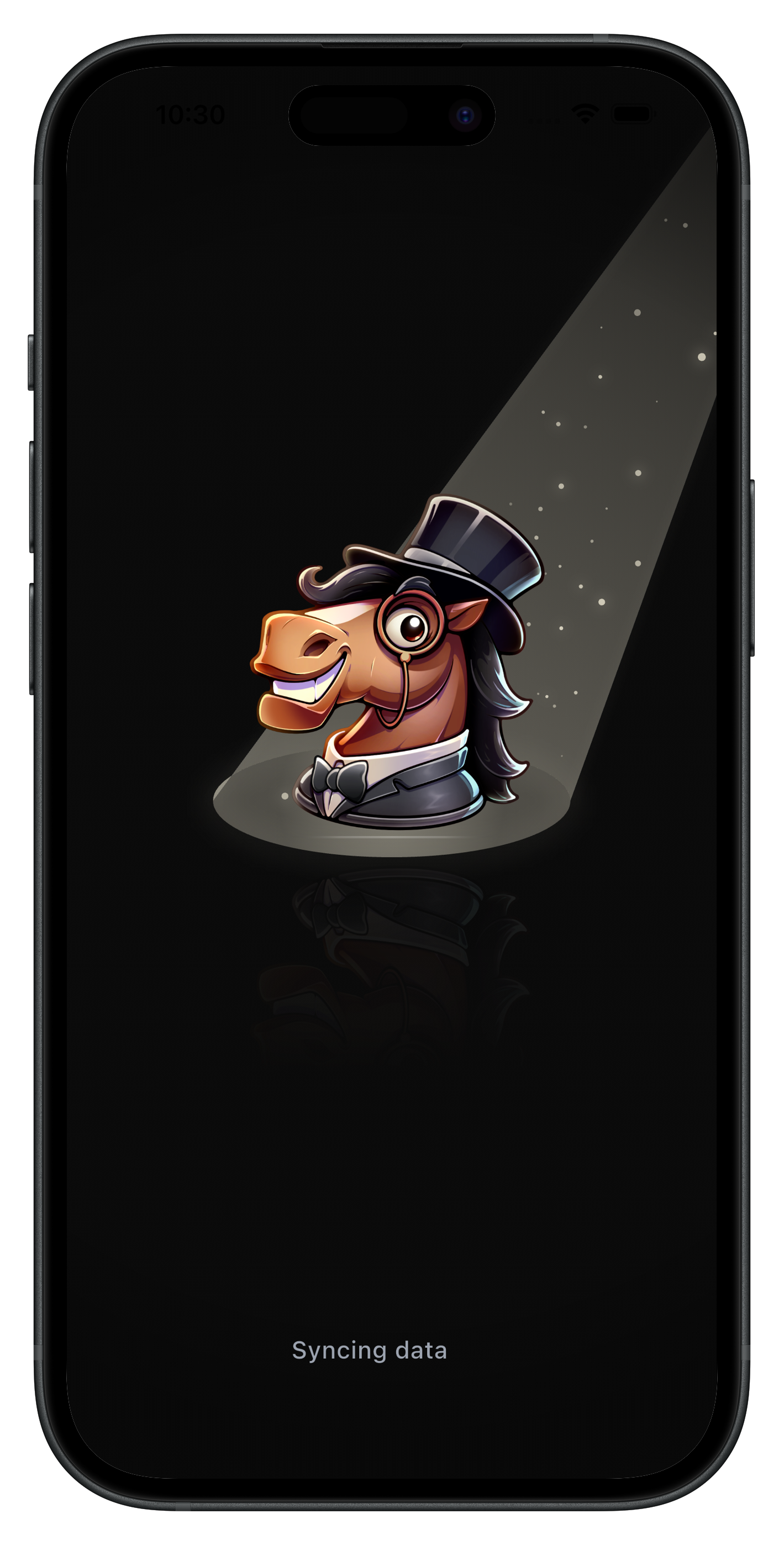 Hershel, the Chess Rehearsal mascot, in a theatrical spotlight on the app's splash screen